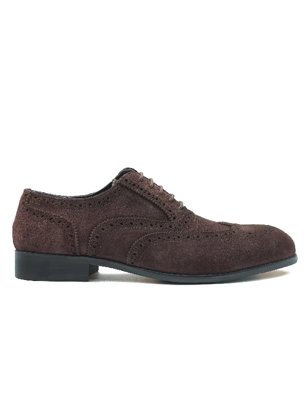 Unisex leather shoes sleek black-FULL BROGUE IN CHOCOLATE BROWN SUEDE