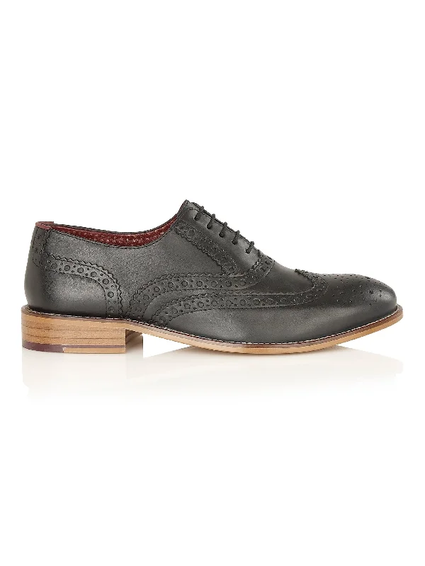 Unisex leather shoes formal tan-OXFORD BROGUES IN BLACK