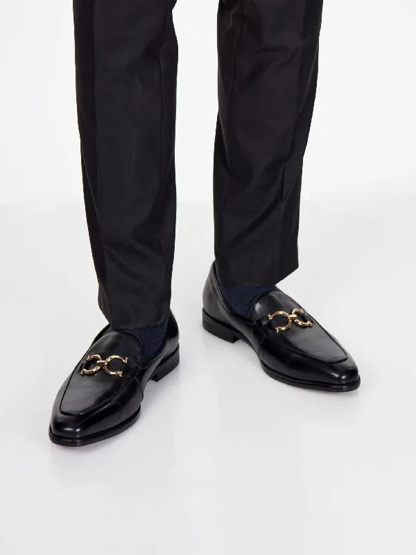 Unisex leather shoes lightweight black-GOLD BUCKLE LOAFERS IN BLACK