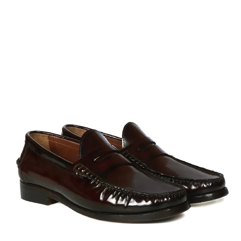 Unisex leather shoes sleek gray-High Gloss Stitched Loafers with Squared Shape Patent Leather