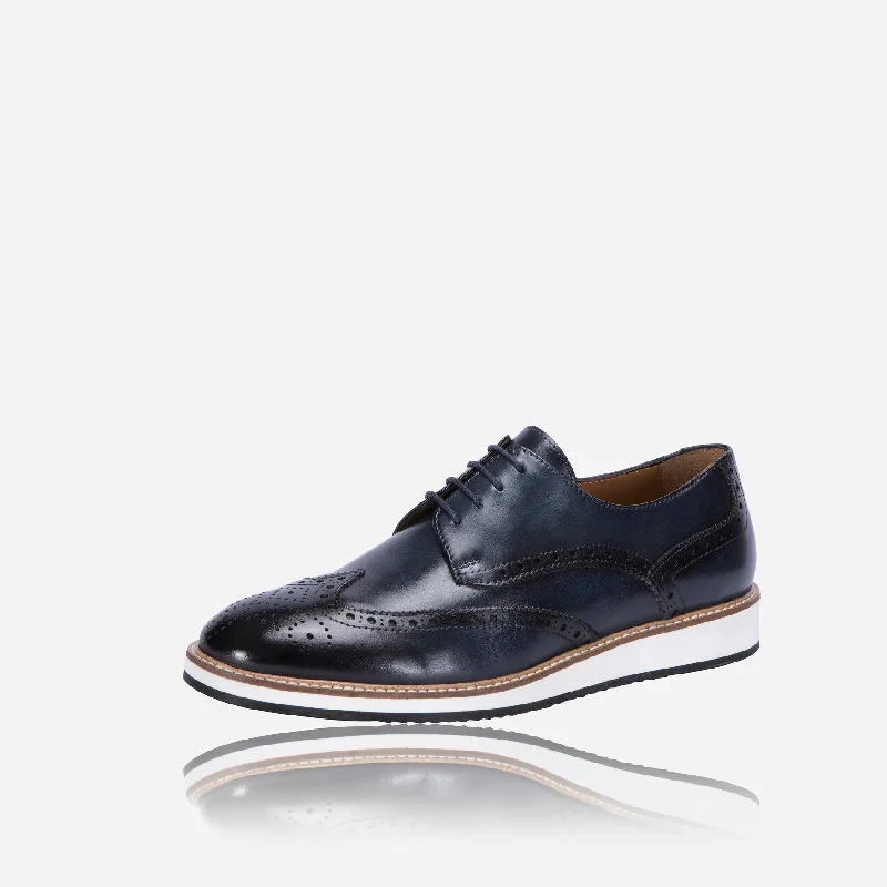 Unisex leather shoes versatile tan-Lace up Comfort Brogue, Navy