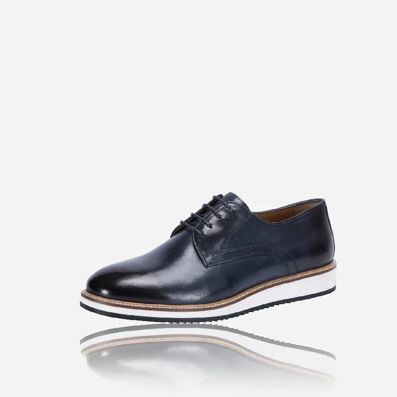 Unisex leather shoes soft navy-Lace up Comfort Shoe, Navy