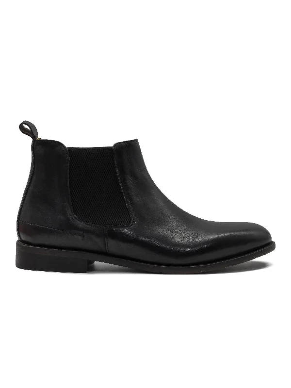 Unisex leather shoes lightweight gray-POLISHED BLACK ITALIAN LEATHER CHELSEA BOOTS