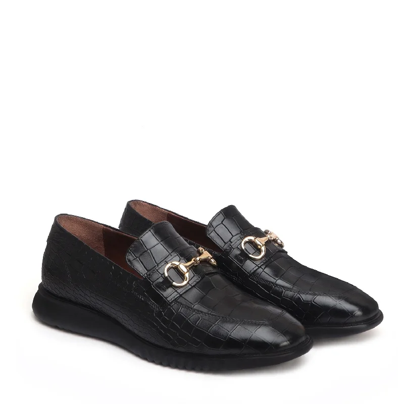 Unisex leather shoes durable navy-Light Weight Flat Loafer in Black Deep Cut Leather