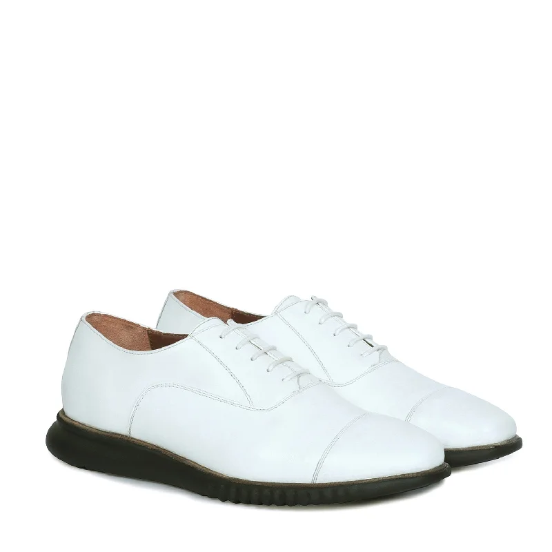 Unisex leather shoes soft navy-White Leather Oxford Lace-Up Shoe with Light Weight Sneaker Sole