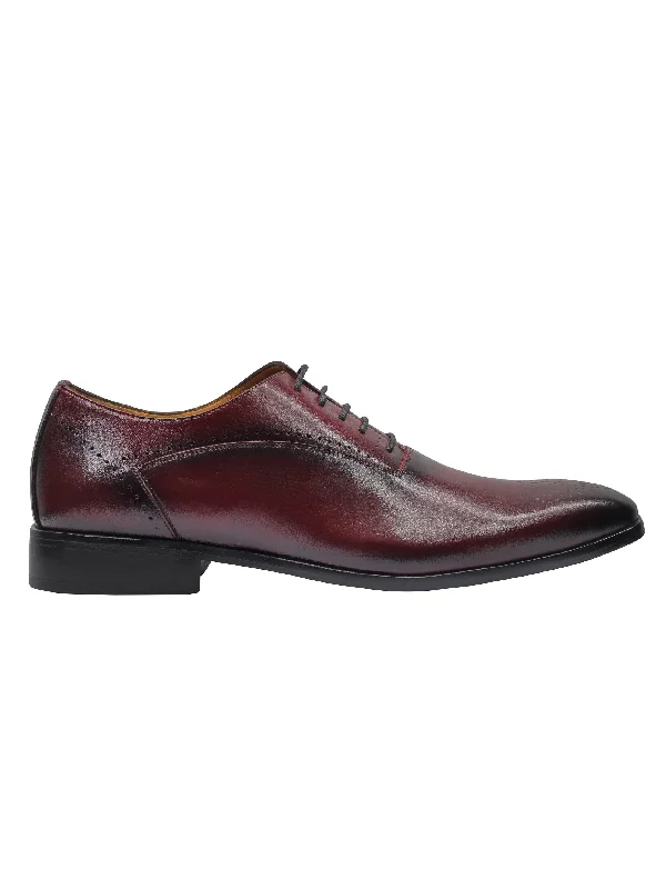 Unisex leather shoes breathable gray-MAROON - CALF LEATHER CLASSIC SEMI BROGUES