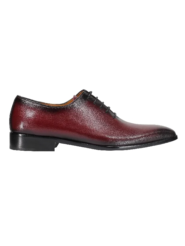 Unisex leather shoes versatile gray-MAROON CALF LEATHER WHOLECUT OXFORD LACE UP SHOES