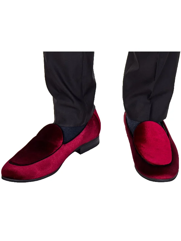 Unisex leather shoes polished gray-MAROON VELVET TUXEDO SLIPPERS