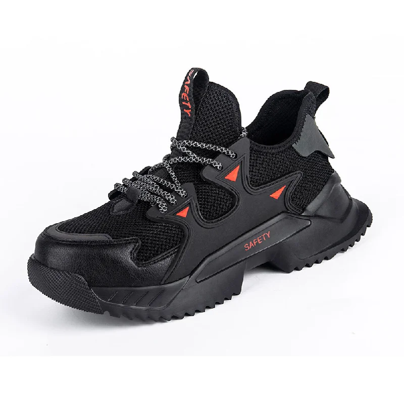 Men's work shoes non-slip black-Men’s Steel Toe Work Shoes Safety Shoes Breathable Construction Industrial Sneakers