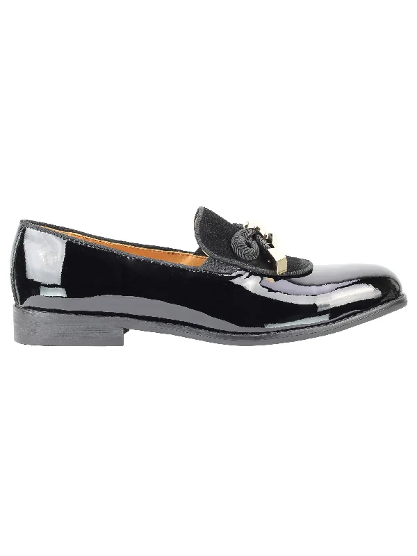 Unisex leather shoes soft white-Mens Black Patent Real Leather Glossy Rope Bow Tie Metal Trim Loafers Wedding Party Shoes