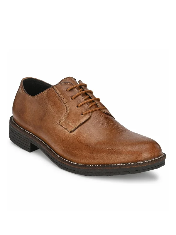 Unisex leather shoes versatile tan-Men's Burnish Leather Lace Up Formal Shoe