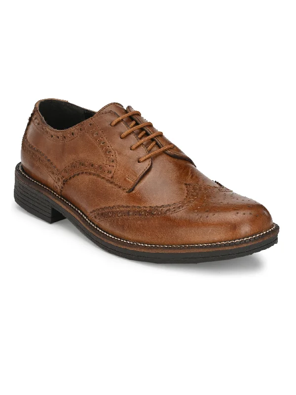 Unisex leather shoes stylish tan-Men's Burnish Leather Lace up Formal Shoe