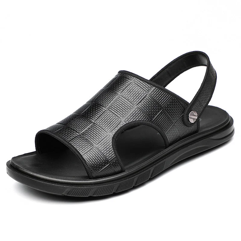 Men's water shoes beach gray-Men's Casual Leather Adjustable Handmade Sandals