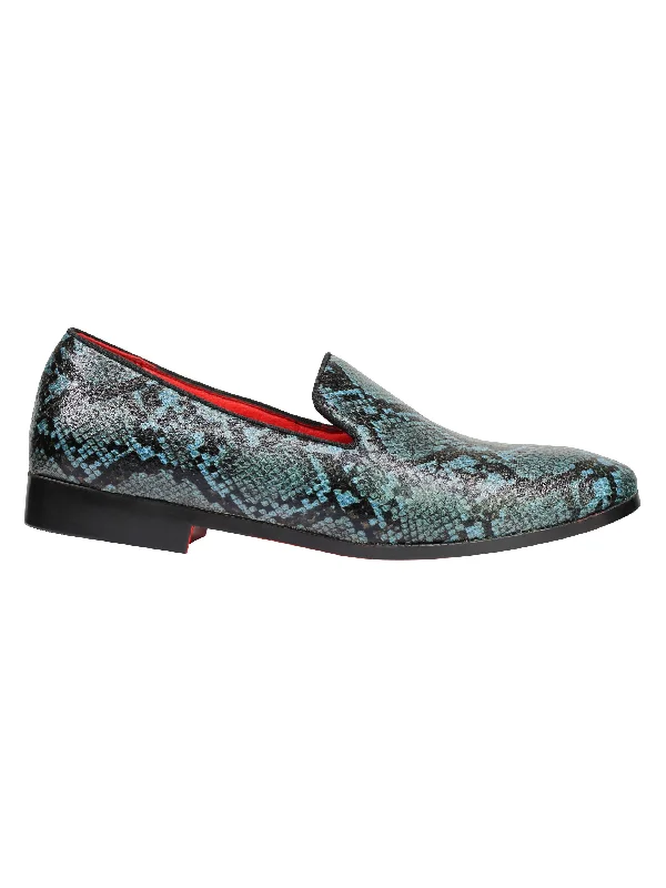 Unisex leather shoes lightweight gray-FAUX LEATHER BLUE BLACK PRINT LOAFERS