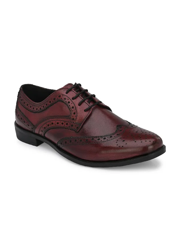 Unisex leather shoes breathable brown-Men's Genuine Burnish Leather Lace up Formal Brogue Shoe / Premium Collection