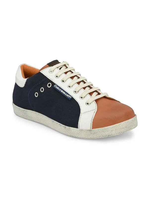 Unisex leather shoes sleek navy-Men's Vegan Leather Lace up Casual Sneaker Shoe / Carlo Goose Collection