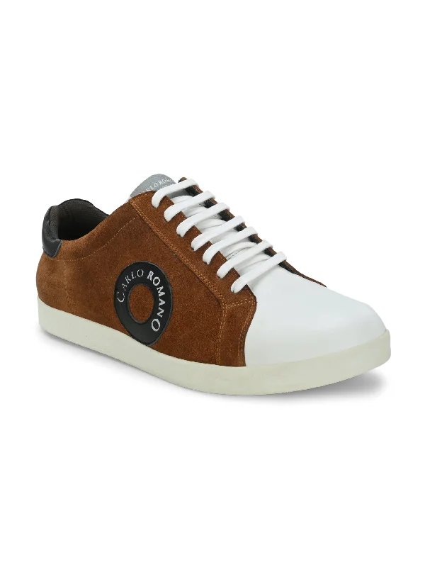 Unisex leather shoes polished tan-Men's Genuine Leather Lace up Casual Sneaker Shoe