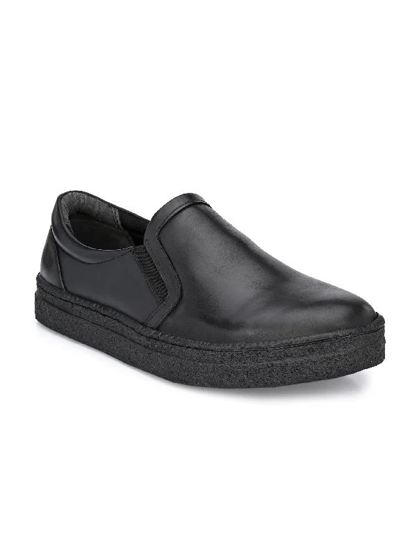 Unisex leather shoes lightweight black-Men's Genuine Leather Slip On Casual Shoe