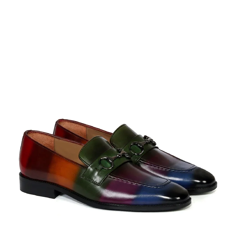 Unisex leather shoes soft black-Multi-Colored Penny Loafers with Horse-bit Buckle