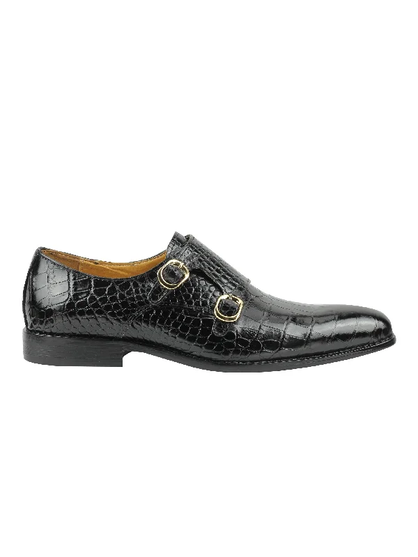 Unisex leather shoes office chic-Real Leather print Black Loafers