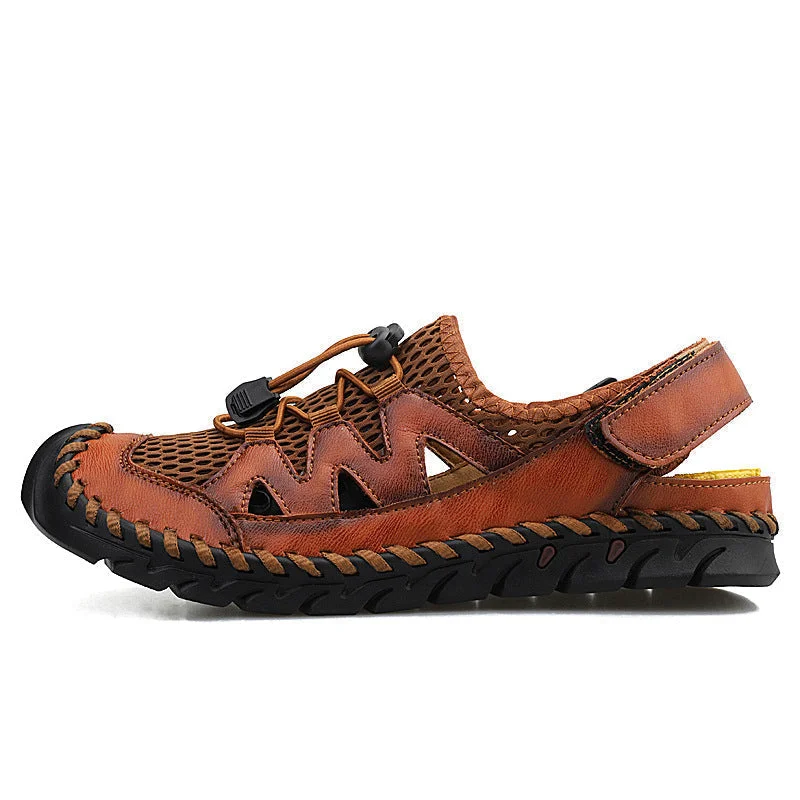 Men's water shoes lightweight black-Men's Leather Sandals