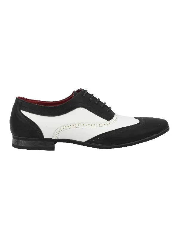 Unisex leather shoes soft white-FAUX LEATHER BLACK WHITE LACE UP SHOES