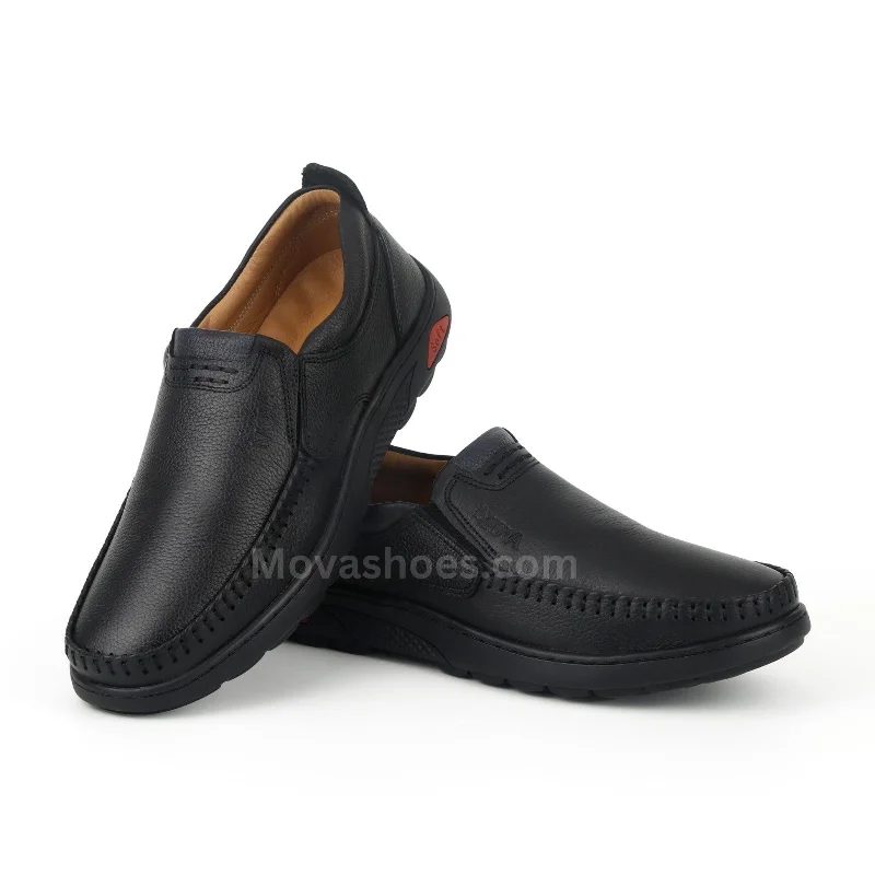 Unisex leather shoes sleek brown-Mova Leather Casual MS40 - Black