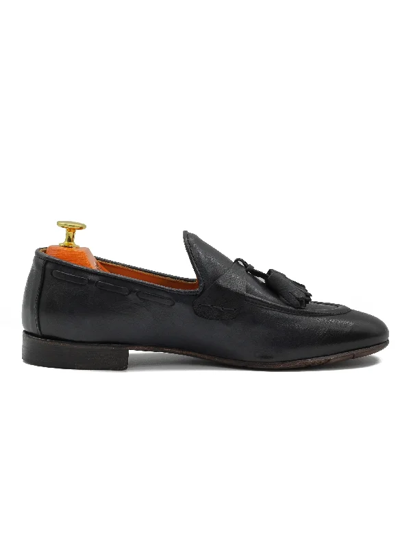 Unisex leather shoes premium black-NAPLES 03 – TASSEL LOAFERS NAVY ITALIAN LEATHER