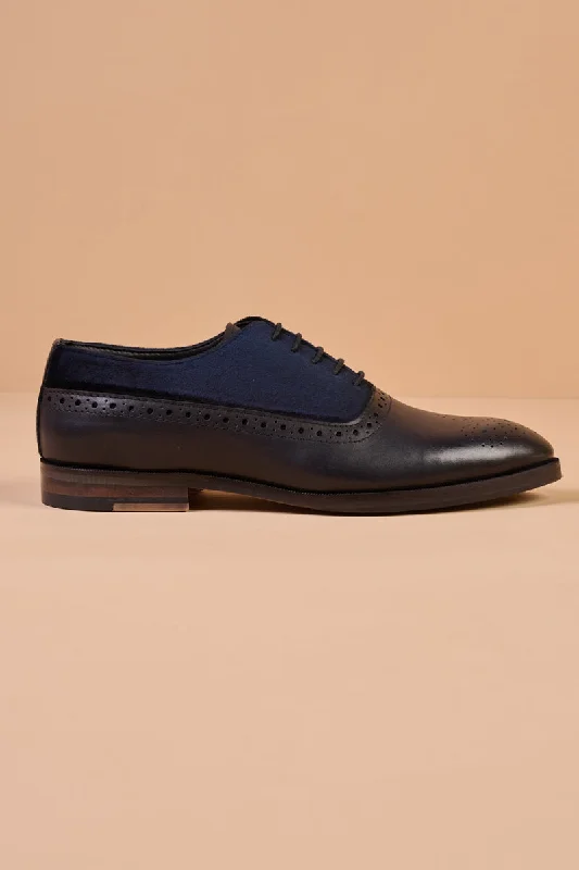 Unisex leather shoes sleek brown-Navy Classic Lace Up Brogue