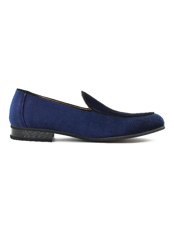 Unisex leather shoes office white-NAVY VELVET TUXEDO SLIPPERS