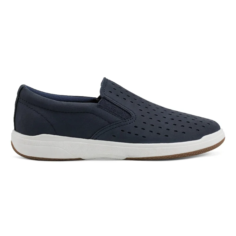 Men's casual shoes stylish gray-Nel Laser Cut Round Toe Casual Slip-on Sneakers