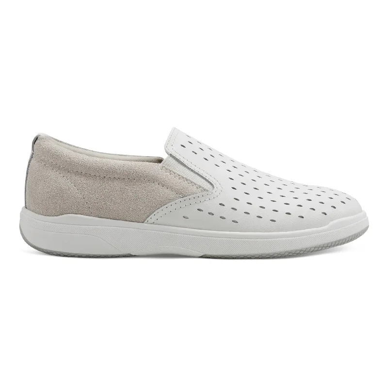 Men's casual shoes soft gray-Nel Laser Cut Round Toe Casual Slip-on Sneakers