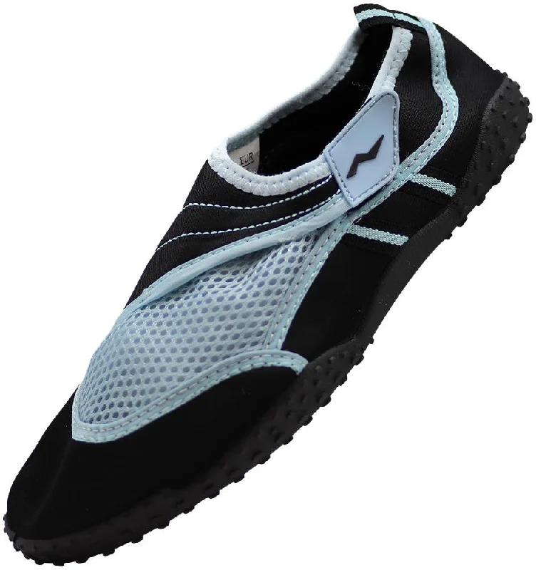 Men's water shoes slip-on blue-Norty WOMEN'S 5-10 WATER SHOE BLACK LIGHT BLUE