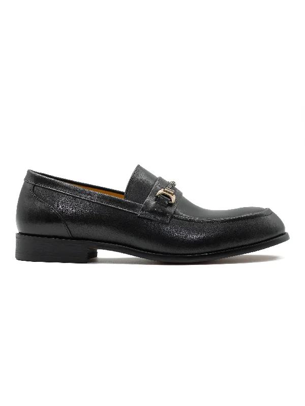 Unisex leather shoes durable black-ORNAMENT BUCKLE LOAFERS IN BLACK