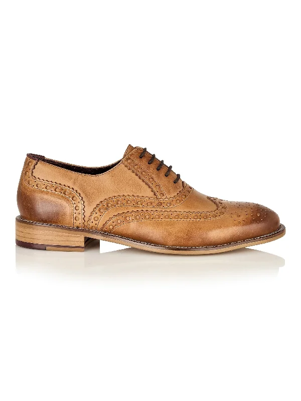 Unisex leather shoes stylish brown-OXFORD BROGUES IN TAN