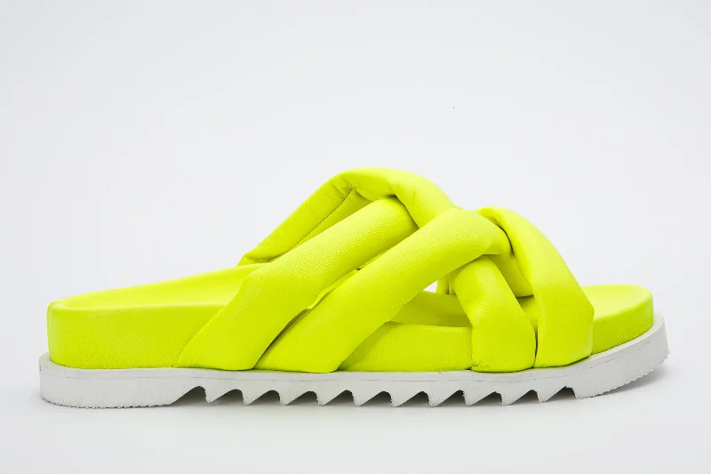 Unisex leather shoes sleek gray-The Papatya Neon Yellow Puffer Leather Sandal Final Sale!