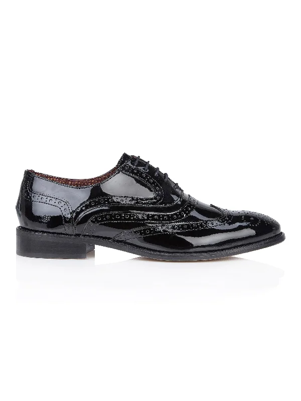 Unisex leather shoes classic black-PATENT LEATHER OXFORD BROGUE - BLACK