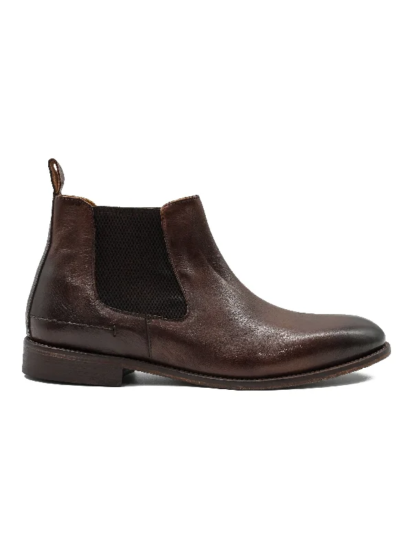 Unisex leather shoes premium suede-POLISHED BROWN ITALIAN LEATHER CHELSEA BOOTS