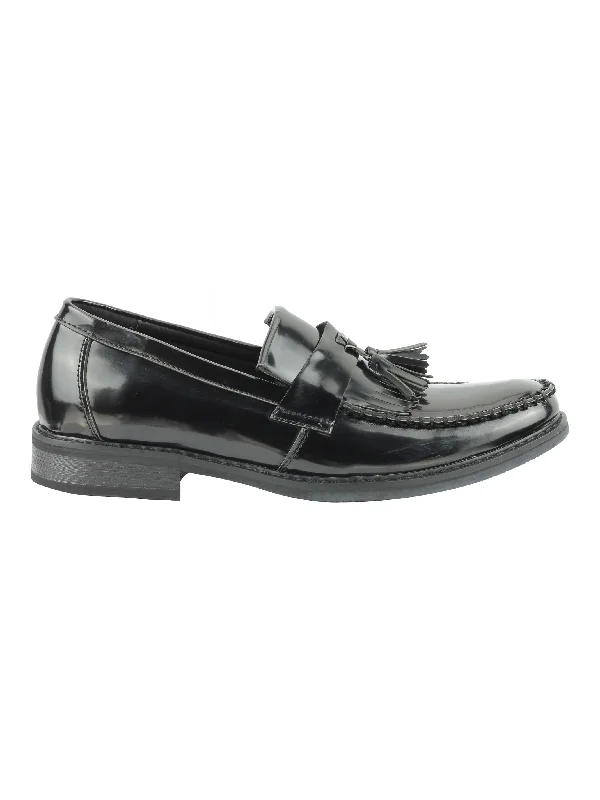 Unisex leather shoes premium black-FAUX LEATHER TASSEL LOAFERS IN BLACK