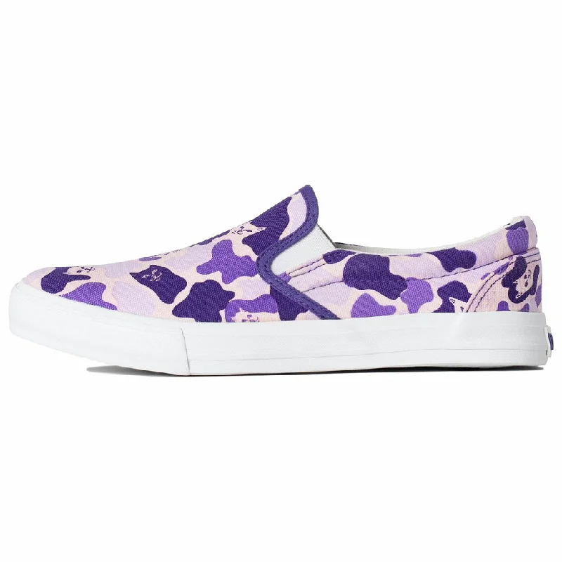 Men's casual shoes breathable black-Ripndip Purple Camo Slip Ons