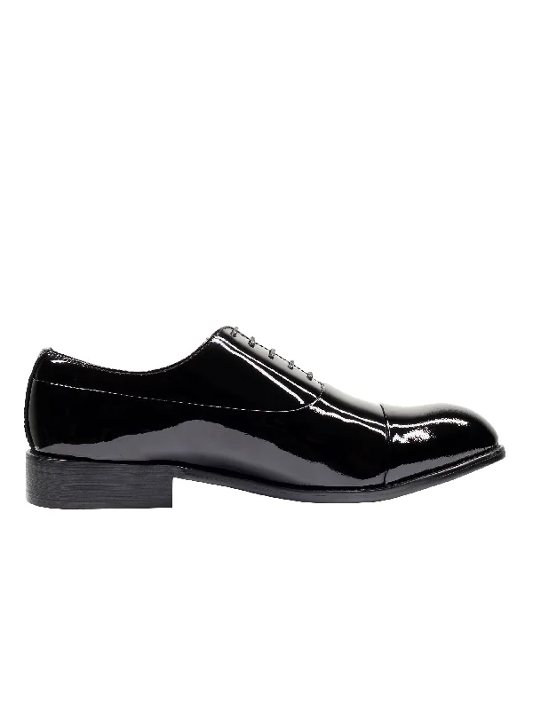 Unisex leather shoes formal gray-REAL LEATHER BLACK SHINY SHOES