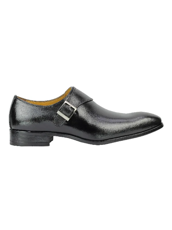 Unisex leather shoes breathable navy-Real Leather Buckle Strap Slip Loafers Black