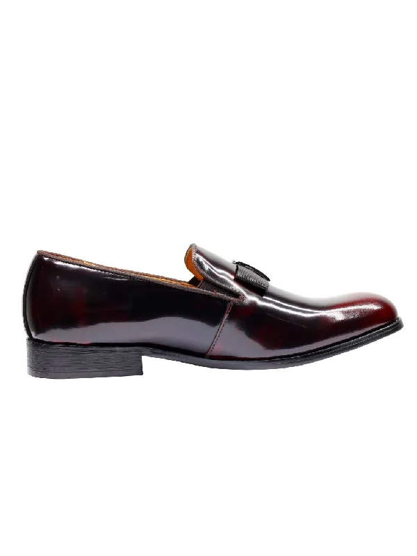 Unisex leather shoes office chic-REAL LEATHER BURGUNDY BOW TIE LOAFERS