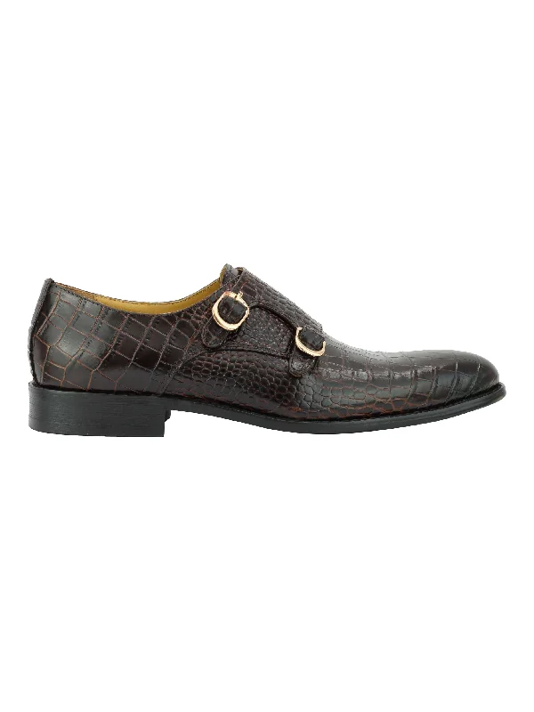 Unisex leather shoes sleek brown-Real Leather Print Brown Loafers