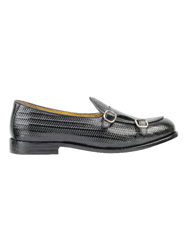 Unisex leather shoes formal navy-Real Leather Double Monk Strap Loafer