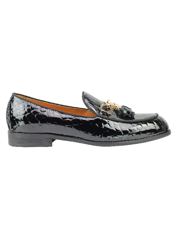 Unisex leather shoes stylish gray-Real Leather Glossy Tassel Loafers