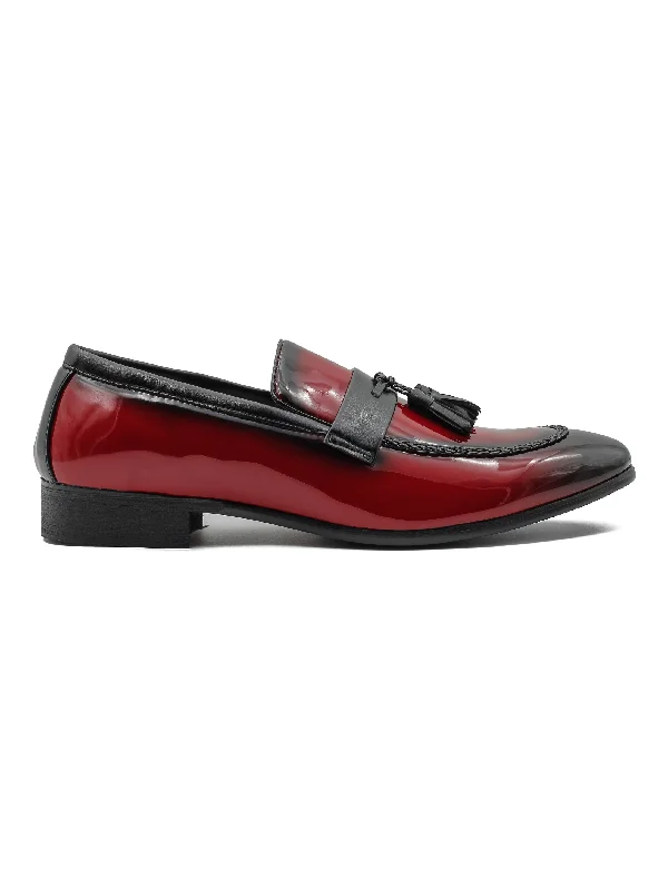 Unisex leather shoes formal gray-RED GLOSSY TASSEL LOAFERS