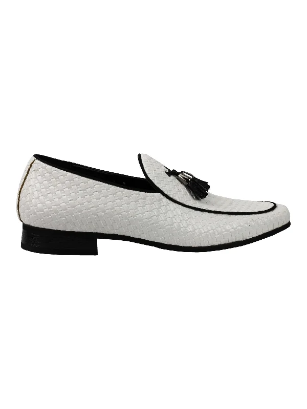 Unisex leather shoes premium suede-RETRO TASSEL MOCCASIN LOAFERS IN WHITE