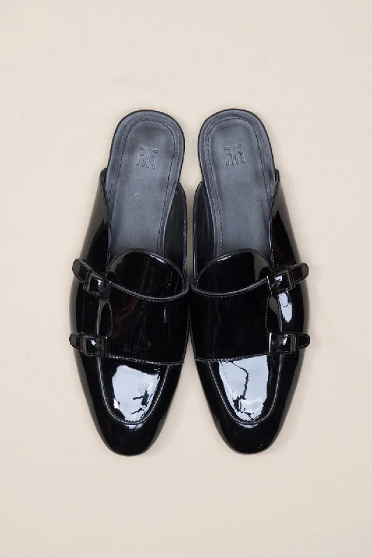 Unisex leather shoes stylish brown-Shiny Black Leather Loafers