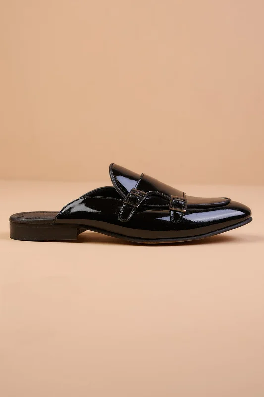 Unisex leather shoes versatile white-Shiny Black Leather Loafers